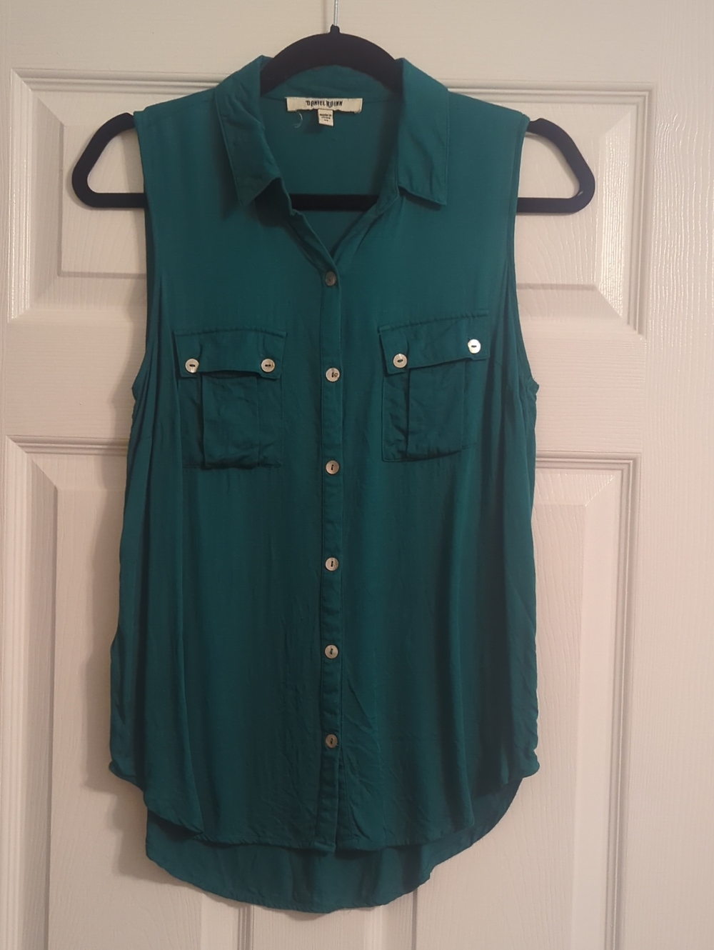 Daniel Rainn Teal Sleeveless Button-Down Shirt